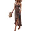 imageMakeMeChic Womens Boho Striped Print Halter Neck Tie Back Maxi Dress Split Thigh High Waist Summer Cami DressBrown