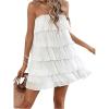 imageMakeMeChic Womens Cami Dress Summer Flowy Layer Ruffle Hem Spaghetti Strap Short DressesWhite