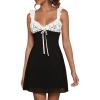 imageMakeMeChic Womens Floral Lace Color Block Mini Dress Bow Knot A Line Short DressesBlack and White