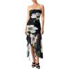 imageMakeMeChic Womens Floral Sleeveless Tube Dress Summer Ruched Mesh Hem Ruffle Maxi DressBlack