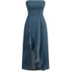 imageMakeMeChic Womens High Split Tube Denim Dress Sleeveless Ruffle Trim Midi A Line DressMedium Wash