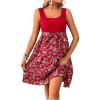 imageMakeMeChic Womens Maternity Floral Print Sleeveless Knitted Belted Flowy Short Tank DressBurgundy