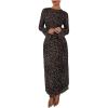 imageMakeMeChic Womens Mesh Leopard Print Dress Bell Sleeve Lettuce Trim Bodycon Maxi DressesBlack