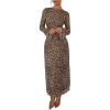 imageMakeMeChic Womens Mesh Leopard Print Dress Bell Sleeve Lettuce Trim Bodycon Maxi DressesBrown