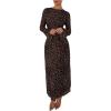 imageMakeMeChic Womens Mesh Leopard Print Dress Bell Sleeve Lettuce Trim Bodycon Maxi DressesDeep Brown