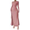 imageMakeMeChic Womens Mesh One Shoulder Dress Ruched Drawstring Long Sleeve Dresses Split Thight Maxi DressesDusty Pink