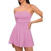 imageMakeMeChic Womens Party Tube Top Dress Strapless Mini Dress Ruched A Line Flare Ruffle Going Out Short DressPink