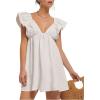 imageMakeMeChic Womens Ruffle Cap Sleeve Mini Dress Sweetheart Tie Back Summer Smock DressesWhite