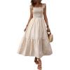 imageMakeMeChic Womens Shirred Plaid Gingham Dress Boho Ruffle Hem Frill Trim A Line Flowy Midi DressesBrown and White