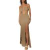 imageMakeMeChic Womens Sleeveless Criss Cross Halter Dress Cut Out High Waisted Split Thigh Maxi SundressCamel