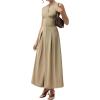 imageMakeMeChic Womens Sleeveless Round Neck Maxi Dress Pleated Zipper Front Tank DressesKhaki