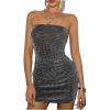 imageMakeMeChic Womens Sparkly Strapless Dress Bodycon Party Sexy Mini DressesSilver