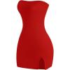 imageMakeMeChic Womens Strapless Dress Y2K Short Split Bodycon Mini Tube Party DressesRed