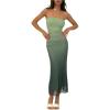 imageMakeMeChic Womens Strapless Maxi Dress Cocktail Mesh Ombre Bodycon Tube DressesLight Green