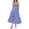 imageMakeMeChic Womens Striped Tie Shoulder Sleeveless A Line Camis Dress Ruffle Summer Long DressBlue and White
