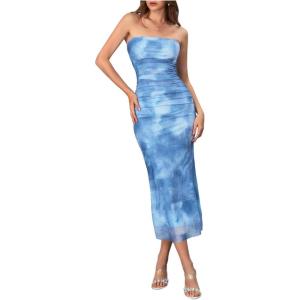imageMakeMeChic Womens Strapless Maxi Dress Cocktail Mesh Ombre Bodycon Tube DressesBlue a