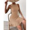 imageMakeMeChic Womens 2025 Summer Dress Casual Crochet Ribbed Knit Ruffle Hem Sleeveless Bodycon Tank Mini DressesApricot