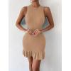 imageMakeMeChic Womens 2025 Summer Dress Casual Crochet Ribbed Knit Ruffle Hem Sleeveless Bodycon Tank Mini DressesApricot