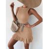 imageMakeMeChic Womens 2025 Summer Dress Casual Crochet Ribbed Knit Ruffle Hem Sleeveless Bodycon Tank Mini DressesApricot