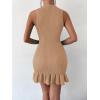 imageMakeMeChic Womens 2025 Summer Dress Casual Crochet Ribbed Knit Ruffle Hem Sleeveless Bodycon Tank Mini DressesApricot