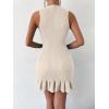 imageMakeMeChic Womens 2025 Summer Dress Casual Crochet Ribbed Knit Ruffle Hem Sleeveless Bodycon Tank Mini DressesBeige