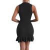 imageMakeMeChic Womens 2025 Summer Dress Casual Crochet Ribbed Knit Ruffle Hem Sleeveless Bodycon Tank Mini DressesBlack