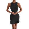 imageMakeMeChic Womens 2025 Summer Dress Casual Crochet Ribbed Knit Ruffle Hem Sleeveless Bodycon Tank Mini DressesBlack