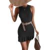 imageMakeMeChic Womens 2025 Summer Dress Casual Crochet Ribbed Knit Ruffle Hem Sleeveless Bodycon Tank Mini DressesBlack