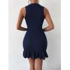 imageMakeMeChic Womens 2025 Summer Dress Casual Crochet Ribbed Knit Ruffle Hem Sleeveless Bodycon Tank Mini DressesDark Blue