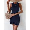 imageMakeMeChic Womens 2025 Summer Dress Casual Crochet Ribbed Knit Ruffle Hem Sleeveless Bodycon Tank Mini DressesDark Blue