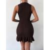 imageMakeMeChic Womens 2025 Summer Dress Casual Crochet Ribbed Knit Ruffle Hem Sleeveless Bodycon Tank Mini DressesDark Brown