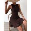 imageMakeMeChic Womens 2025 Summer Dress Casual Crochet Ribbed Knit Ruffle Hem Sleeveless Bodycon Tank Mini DressesDark Brown