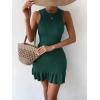 imageMakeMeChic Womens 2025 Summer Dress Casual Crochet Ribbed Knit Ruffle Hem Sleeveless Bodycon Tank Mini DressesDark Green