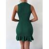 imageMakeMeChic Womens 2025 Summer Dress Casual Crochet Ribbed Knit Ruffle Hem Sleeveless Bodycon Tank Mini DressesDark Green