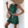 imageMakeMeChic Womens 2025 Summer Dress Casual Crochet Ribbed Knit Ruffle Hem Sleeveless Bodycon Tank Mini DressesDark Green