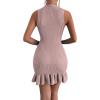 imageMakeMeChic Womens 2025 Summer Dress Casual Crochet Ribbed Knit Ruffle Hem Sleeveless Bodycon Tank Mini DressesDusty Purple