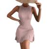 imageMakeMeChic Womens 2025 Summer Dress Casual Crochet Ribbed Knit Ruffle Hem Sleeveless Bodycon Tank Mini DressesDusty Purple