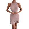 imageMakeMeChic Womens 2025 Summer Dress Casual Crochet Ribbed Knit Ruffle Hem Sleeveless Bodycon Tank Mini DressesDusty Purple