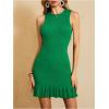 imageMakeMeChic Womens 2025 Summer Dress Casual Crochet Ribbed Knit Ruffle Hem Sleeveless Bodycon Tank Mini DressesGreen