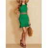 imageMakeMeChic Womens 2025 Summer Dress Casual Crochet Ribbed Knit Ruffle Hem Sleeveless Bodycon Tank Mini DressesGreen