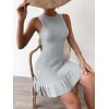 imageMakeMeChic Womens 2025 Summer Dress Casual Crochet Ribbed Knit Ruffle Hem Sleeveless Bodycon Tank Mini DressesGrey