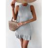 imageMakeMeChic Womens 2025 Summer Dress Casual Crochet Ribbed Knit Ruffle Hem Sleeveless Bodycon Tank Mini DressesGrey