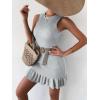 imageMakeMeChic Womens 2025 Summer Dress Casual Crochet Ribbed Knit Ruffle Hem Sleeveless Bodycon Tank Mini DressesGrey
