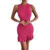 imageMakeMeChic Womens 2025 Summer Dress Casual Crochet Ribbed Knit Ruffle Hem Sleeveless Bodycon Tank Mini DressesHot Pink