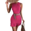 imageMakeMeChic Womens 2025 Summer Dress Casual Crochet Ribbed Knit Ruffle Hem Sleeveless Bodycon Tank Mini DressesHot Pink