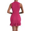 imageMakeMeChic Womens 2025 Summer Dress Casual Crochet Ribbed Knit Ruffle Hem Sleeveless Bodycon Tank Mini DressesHot Pink
