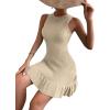 imageMakeMeChic Womens 2025 Summer Dress Casual Crochet Ribbed Knit Ruffle Hem Sleeveless Bodycon Tank Mini DressesKhaki