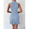 imageMakeMeChic Womens 2025 Summer Dress Casual Crochet Ribbed Knit Ruffle Hem Sleeveless Bodycon Tank Mini DressesLight Blue