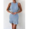 imageMakeMeChic Womens 2025 Summer Dress Casual Crochet Ribbed Knit Ruffle Hem Sleeveless Bodycon Tank Mini DressesLight Blue