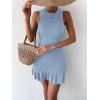 imageMakeMeChic Womens 2025 Summer Dress Casual Crochet Ribbed Knit Ruffle Hem Sleeveless Bodycon Tank Mini DressesLight Blue